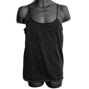 BISOU BISOU Tank Top Size L Gold Black Glitter Sleeveless Scoop Neck Y2K Glam